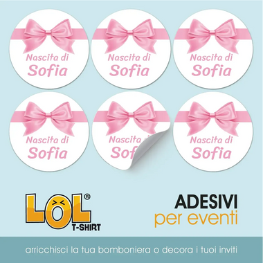 100 pz Etichette Bomboniere con Fiocco Rosa (Battesimo/ Nascita/ Comunione/ Cresima)-Adesivi Bomboniera-Lol T-shirt