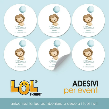 100 pz Etichette Bomboniere con Leoncino (Battesimo/ Nascita/ Comunione/ Cresima)-Adesivi Bomboniera-Lol T-shirt