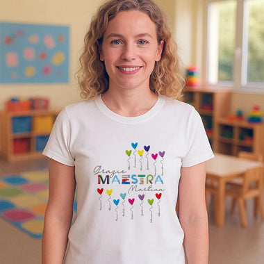 T-shirt “Grazie Maestra” personalizzata con nomi degli alunni - Palloncini