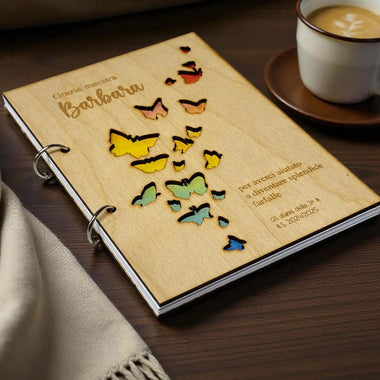 Agenda ad Anelli in Legno per Maestra Personalizzata con Nome e Dedica - Farfalle