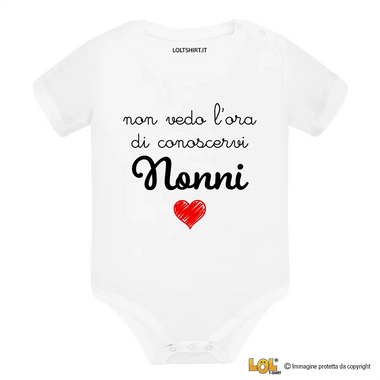 Body Neonato "Non vedo l'ora di conoscervi nonni / conoscerti nonno / conoscerti nonna" – Idea Regalo per i Nonni, Festa dei Nonni