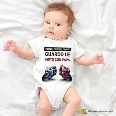 Body per Neonato Divertente Guardo la motogp con papà-Body per bimbi-Lol T-shirt