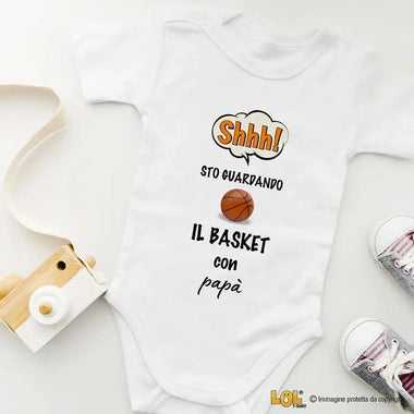 Body per Neonato Shh sto guardando il basket con papà-Body per bimbi-Lol T-shirt