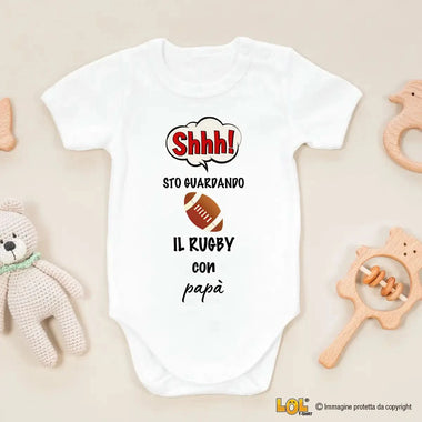 Body per Neonato Shh sto guardando il rugby con papà-Body per bimbi-Lol T-shirt