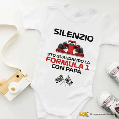 Body per Neonato Silenzio sto guardando la Formula 1 con papà-Body per bimbi-Lol T-shirt