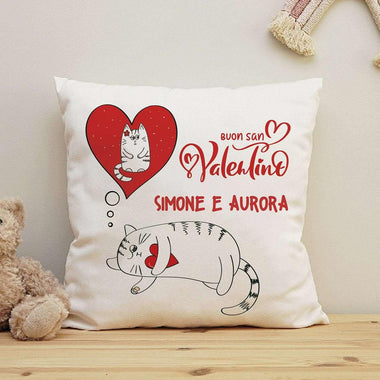 Cuscino Personalizzato con Nomi Buon San Valentino con Gattini-Cuscino personalizzato-Lol T-shirt
