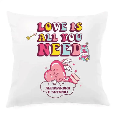 Cuscino Quadrato Personalizzato con Nomi e Cuoricino Love is all you need-Cuscino personalizzato-Lol T-shirt