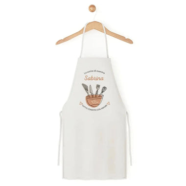 Grembiule Bianco Personalizzato con Nome La cucina di Mamma Tutto condito con amore-Grembiule da Cucina-Lol T-shirt