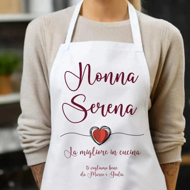 Grembiule Bianco Personalizzato con nome Nonna La migliore in Cucina – Idea Regalo per i Nonni, Festa dei Nonni-Grembiule da Cucina-Lol T-shirt