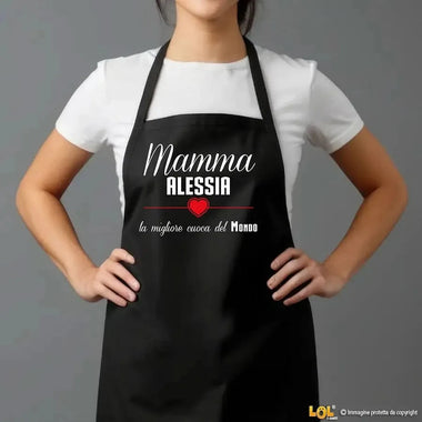 Grembiule Nero Personalizzato per Mamma – La Migliore Cuoca del Mondo-Grembiule da Cucina-Lol T-shirt