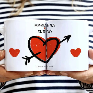 Kit Tazze Personalizzate di Coppia Con Nomi Cuore con Freccia-Tazze Personalizzate-Lol T-shirt