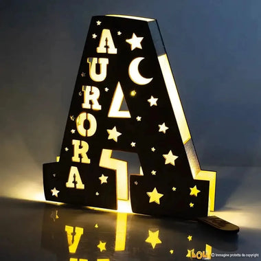 Lampada in legno con Lettera e Nome-Lampada in legno-Lol T-shirt