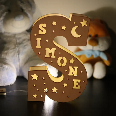 Lampada in legno con Lettera e Nome