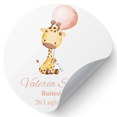 50 pz Bollini Adesivi Bomboniera con Giraffa (Battesimo/ Nascita/ Comunione/ Cresima)