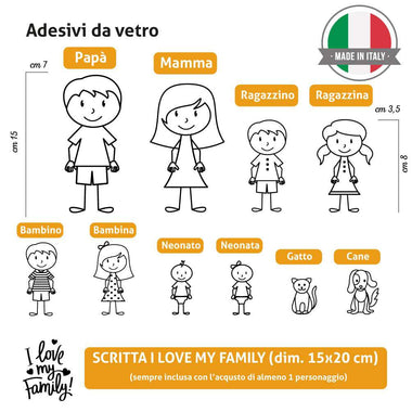 Adesivi per Auto Love Family Famiglia a Bordo con Soggetto e Colore a scelta adesivi per auto