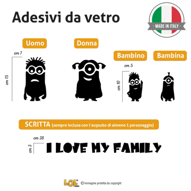Adesivi per Auto Minions Famiglia a Bordo con Colore a scelta adesivi per auto