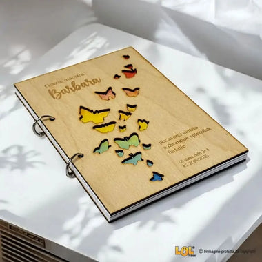 Agenda ad Anelli in Legno per Maestra Personalizzata con Nome e Dedica - Farfalle Agenda Maestra