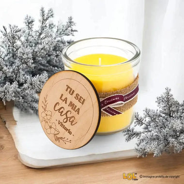 Candela al Limone con Tappo in Legno e Nome Personalizzato Candela Personalizzata