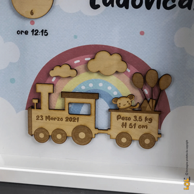 Quadro Nascita Trenino Cornice Quadrata