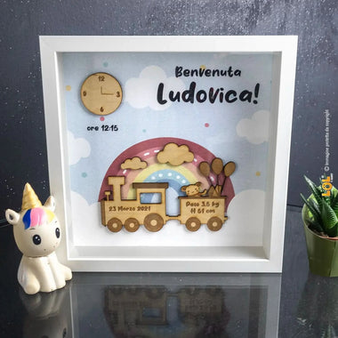 Quadro Nascita Trenino Cornice Quadrata