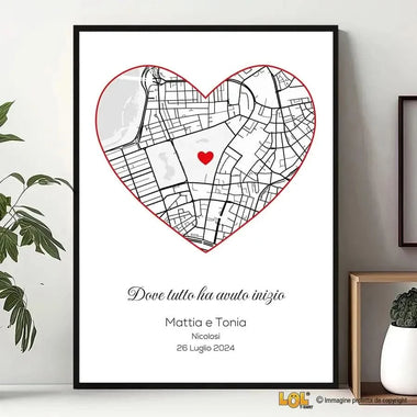 Poster Personalizzato Quadro Mappa Amore Cornice