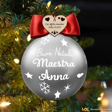 Pallina di Natale Argento Personalizzata con Nome Maestra e Dedica Decorazioni natalizie