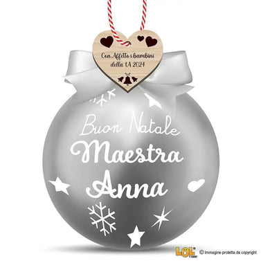 Pallina di Natale Argento Personalizzata con Nome Maestra e Dedica Decorazioni natalizie