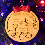 Pallina di Natale in Legno con Renne in 3D Personalizzata con Nomi - Natale in Famiglia Decorazioni natalizie