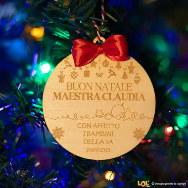 Pallina di Natale in Legno Personalizzata per Maestra con Nome e Dedica - Decori Natalizi Decorazioni natalizie