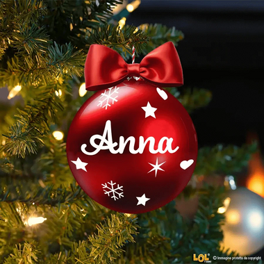 Pallina di Natale Rossa Lucida Personalizzabile con Nome Decorazioni natalizie