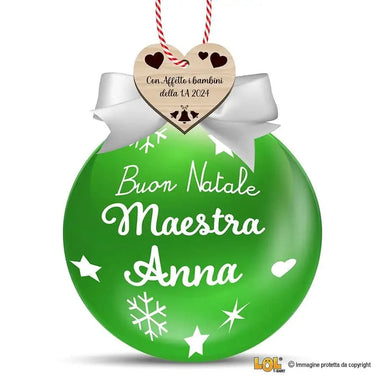 Pallina di Natale Verde Personalizzata con Nome Maestra e Dedica Decorazioni natalizie
