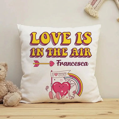Cuscino Quadrato Personalizzato con Nome e Cuoricino Love is in the air Federe per cuscino