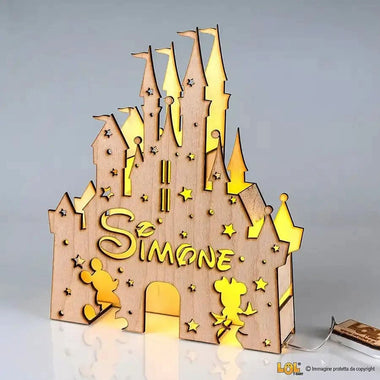 Lampada in legno a led a forma di castello personalizzabile con nome