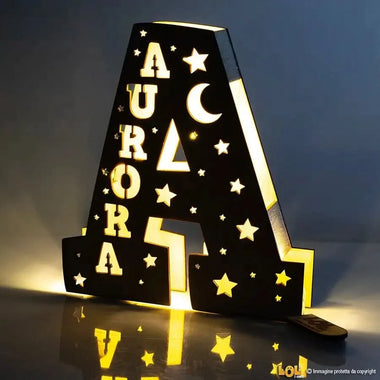 Lampada in legno con Lettera e Nome