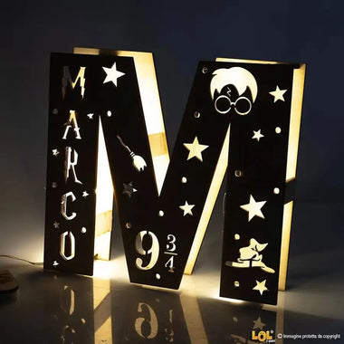 Lampada in legno a led Personalizzabile con Nome (Harry Potter Tribute) Lampade