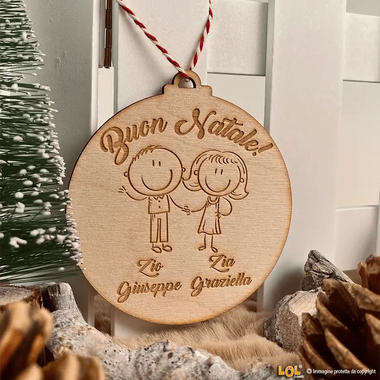Pallina di Natale Auguri Zii in Legno
