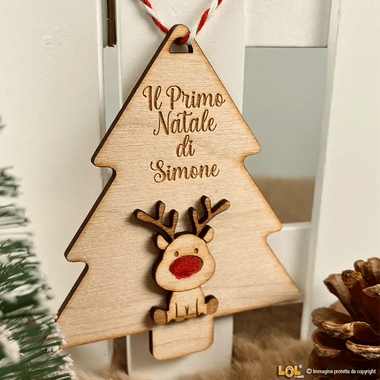 Pallina di Natale Decorazione di Legno a forma di Alberello con nome personalizzato