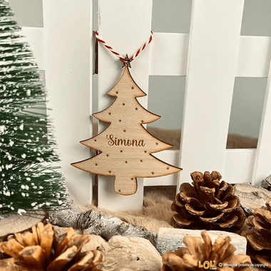 Pallina di Natale Decorazione di Legno a forma di Albero con nome