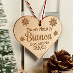 Pallina di Natale di Legno a forma di Cuore con nomi personalizzati