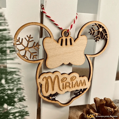 Pallina di Natale di Legno con nome a forma di Orecchie di Minni