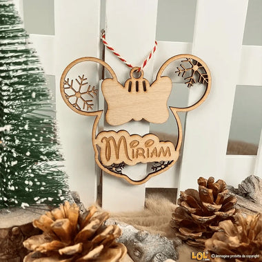 Pallina di Natale di Legno con nome a forma di Orecchie di Minni