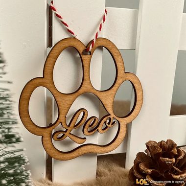 Pallina di Natale in Legno a forma di Zampa Personalizzata con il nome del tuo Cane