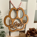 Pallina di Natale in Legno a forma di Zampa Personalizzata con il nome del tuo Cane