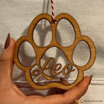 Pallina di Natale in Legno a forma di Zampa Personalizzata con il nome del tuo Cane