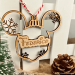 Pallina di Natale in Legno con nome a forma di Orecchie di Topolino
