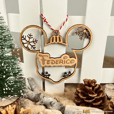 Pallina di Natale in Legno con nome a forma di Orecchie di Topolino