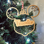 Pallina di Natale in Legno con nome a forma di Orecchie di Topolino