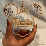 Pallina di Natale in Legno con nome a forma di Orecchie di Topolino