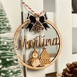 Pallina di Natale in Legno Personalizzato con Nome e Fiocco effetto Specchio