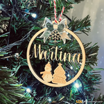 Pallina di Natale in Legno Personalizzato con Nome e Fiocco effetto Specchio